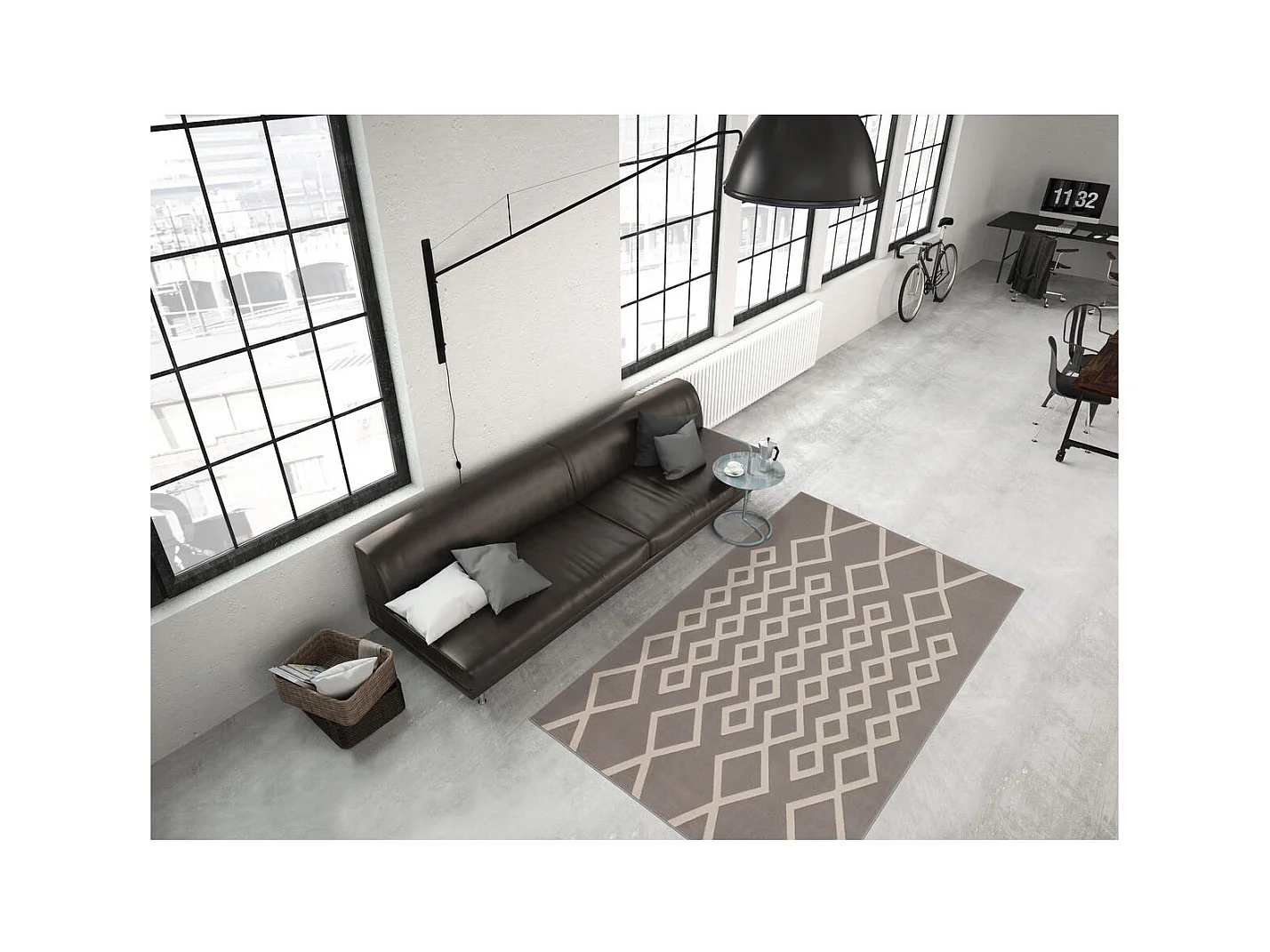 Tapis Géométrique à Poils Courts "Lina" Taupe & Ivoire 160 x 230 cm