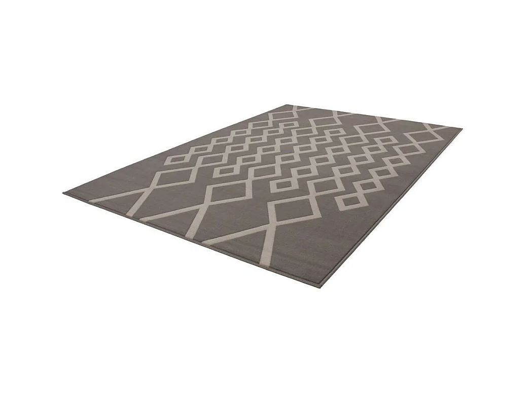 Tapis Géométrique à Poils Courts "Lina" Taupe & Ivoire 160 x 230 cm