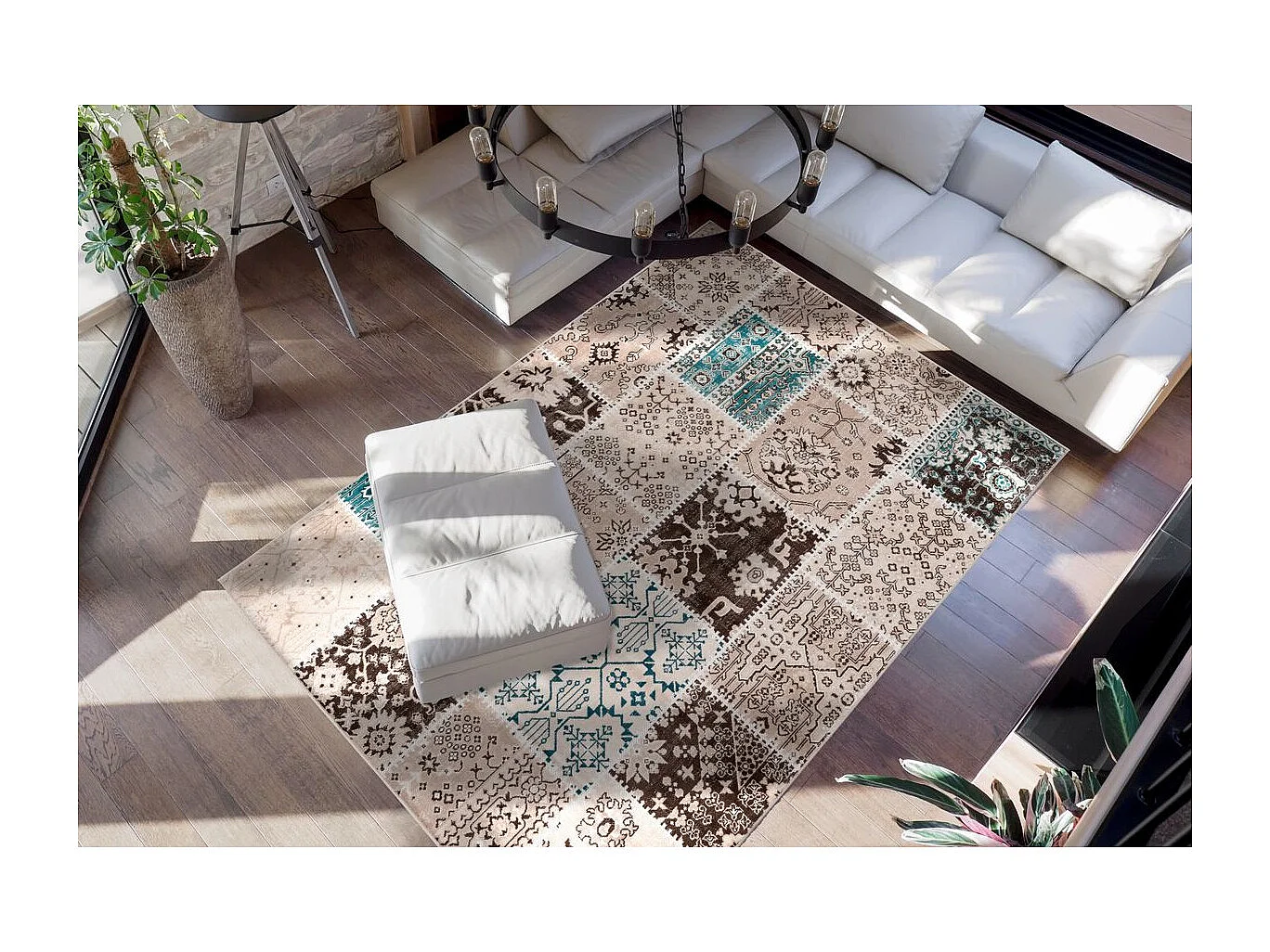 Tapis Patchwork à Poils Courts "Ariya" Taupe 80 x 150 cm