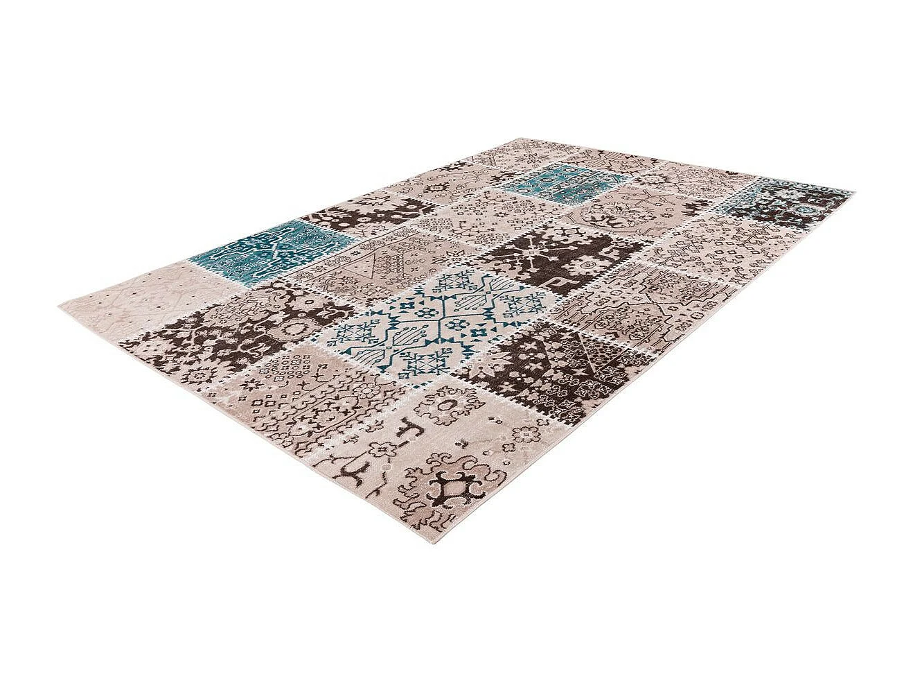 Tapis Patchwork à Poils Courts "Ariya" Taupe 80 x 150 cm