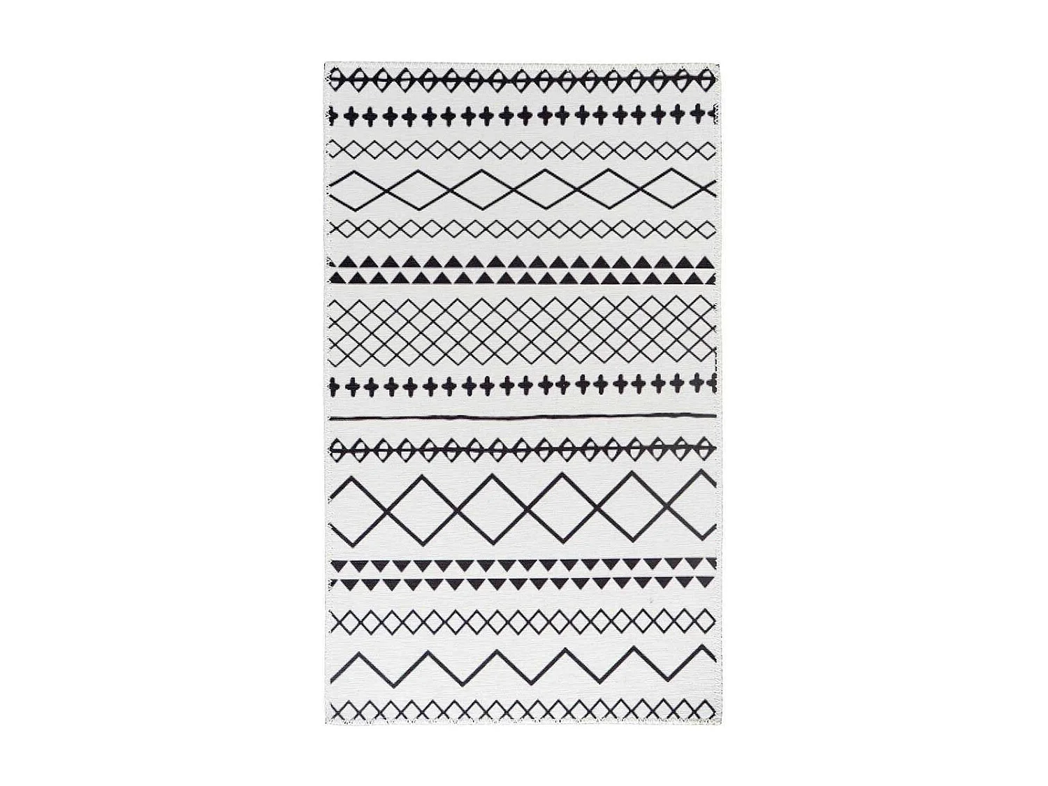 Tapis Tissé Imprimé à Poils Plats "Maya IV" Blanc & Noir 160 x 230 cm