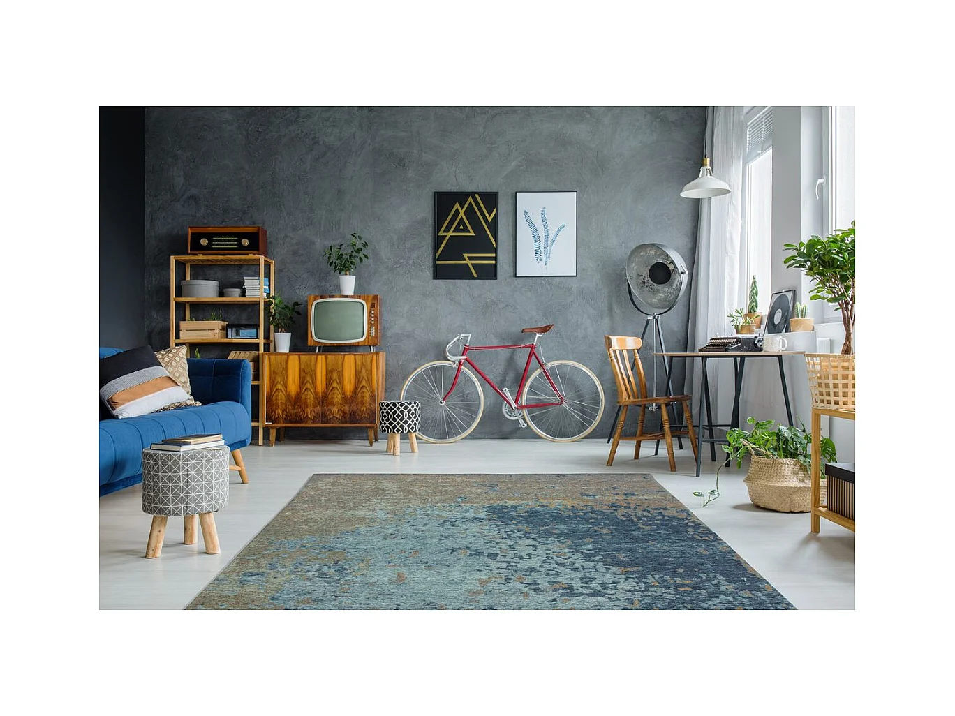 Tapis Vintage à Poils Courts "Blaze" Bleu 75 x 150 cm