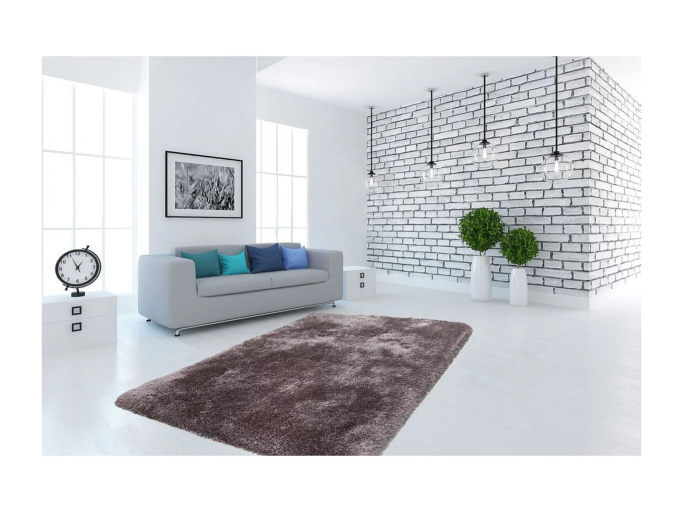 Tapis Shaggy Fait Main "Cosy" Argent 80 x 150 cm