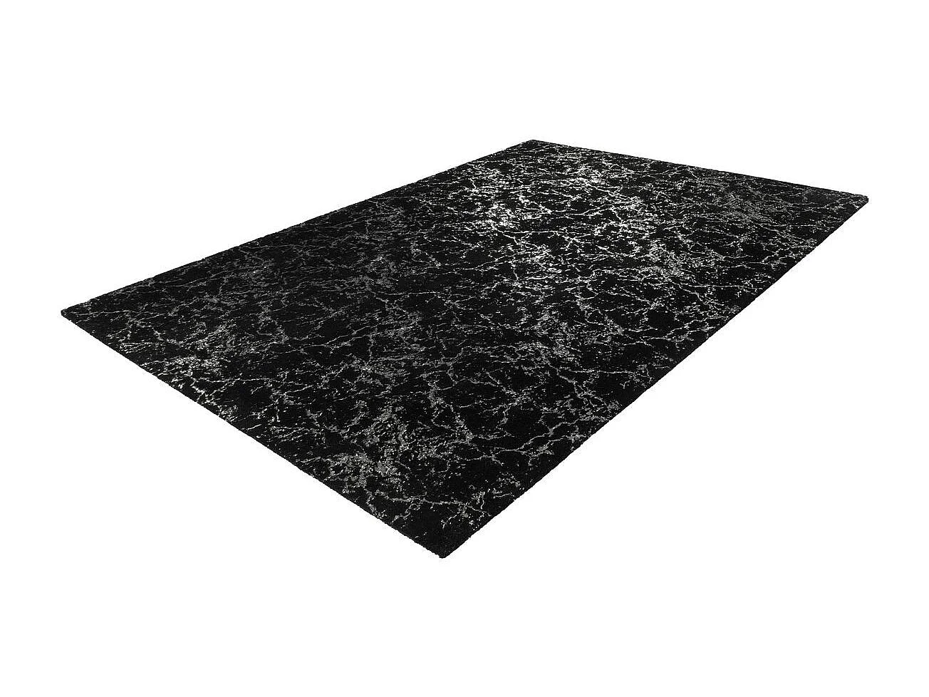 Tapis Marbré à Poils Longs "Bijou" Noir & Argent 160 x 230 cm