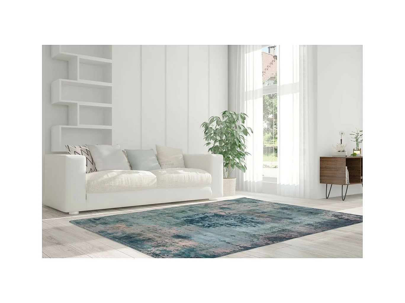 Tapis Rétro à Poils Courts "Vintage" Bleu Pétrole 140 x 200 cm