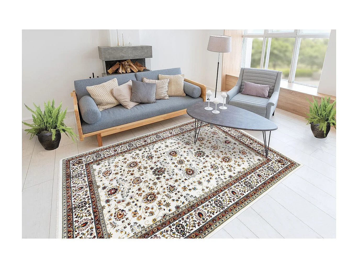 Tapis Oriental à Franges "Glasgow" Crème 80 x 150 cm
