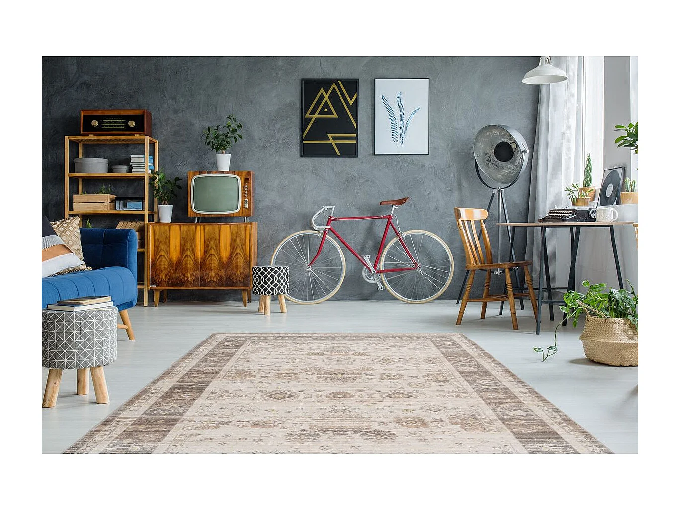 Tapis Vintage à Franges "Baroque X" Beige 80 x 150 cm