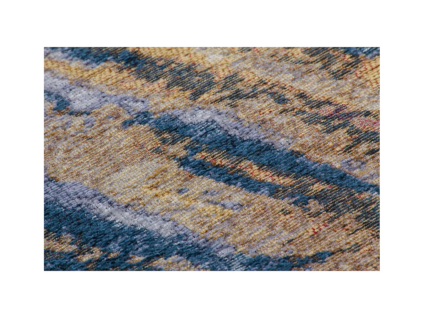 Tapis Vintage à Poils Courts "Blaze" Bleu & Beige 75 x 150 cm