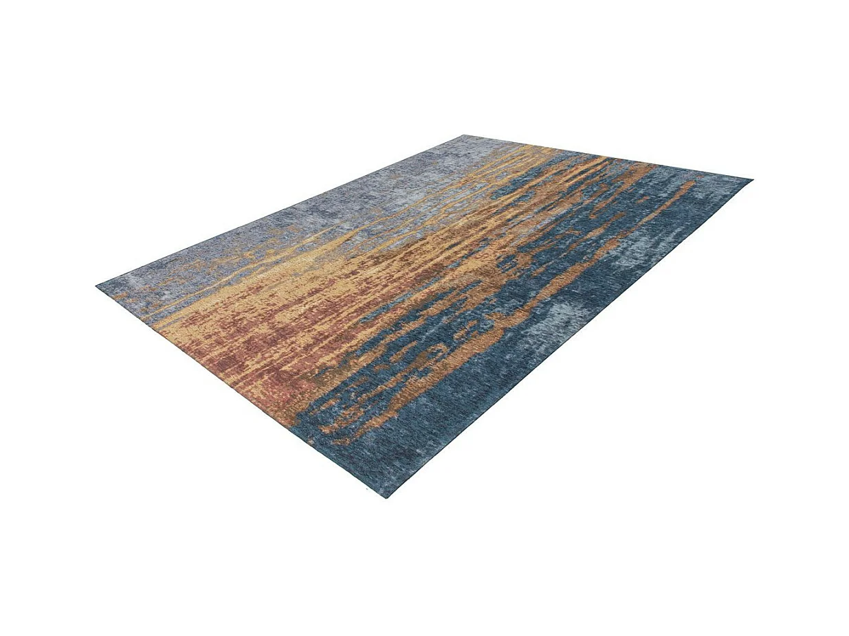 Tapis Vintage à Poils Courts "Blaze" Bleu & Beige 75 x 150 cm