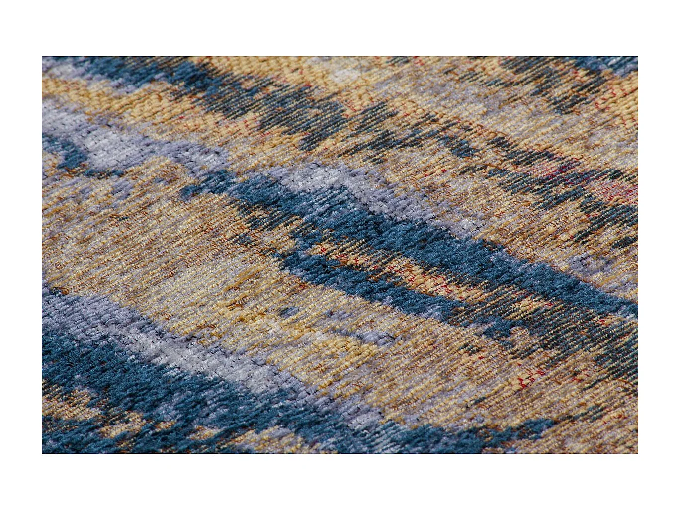 Tapis Vintage à Poils Courts "Blaze" Bleu & Beige 75 x 150 cm