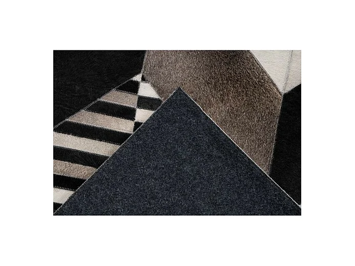 Tapis Fait Main en Cuir "Lavin IV" Noir & Multicolore 120 x 170 cm