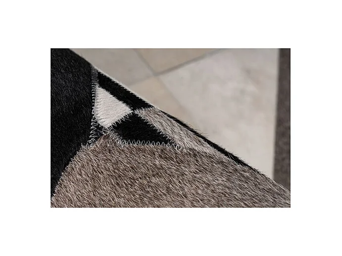 Tapis Fait Main en Cuir "Lavin IV" Noir & Multicolore 120 x 170 cm