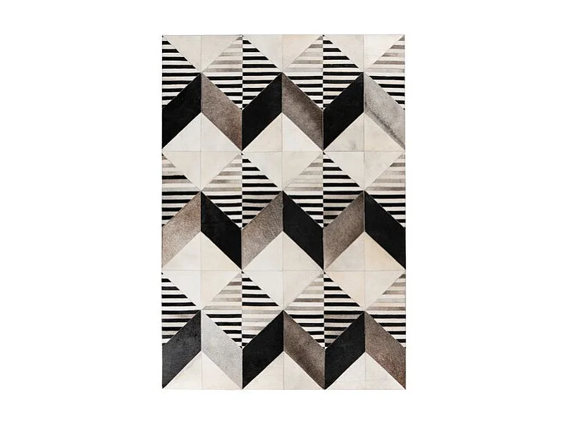 Tapis Fait Main en Cuir "Lavin IV" Noir & Multicolore 120 x 170 cm