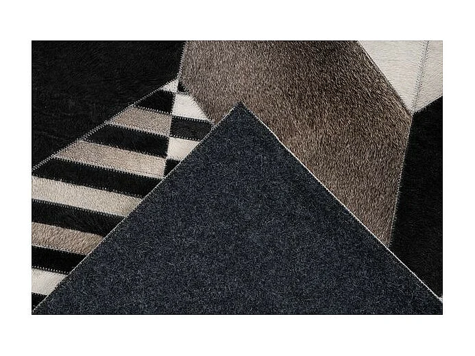Tapis Fait Main en Cuir "Lavin IV" Noir & Multicolore 120 x 170 cm