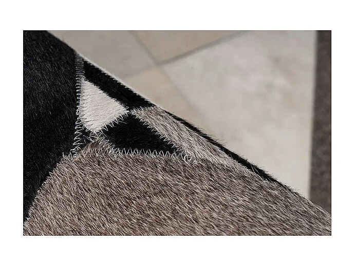 Tapis Fait Main en Cuir "Lavin IV" Noir & Multicolore 120 x 170 cm