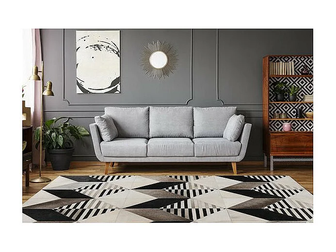 Tapis Fait Main en Cuir "Lavin IV" Noir & Multicolore 120 x 170 cm