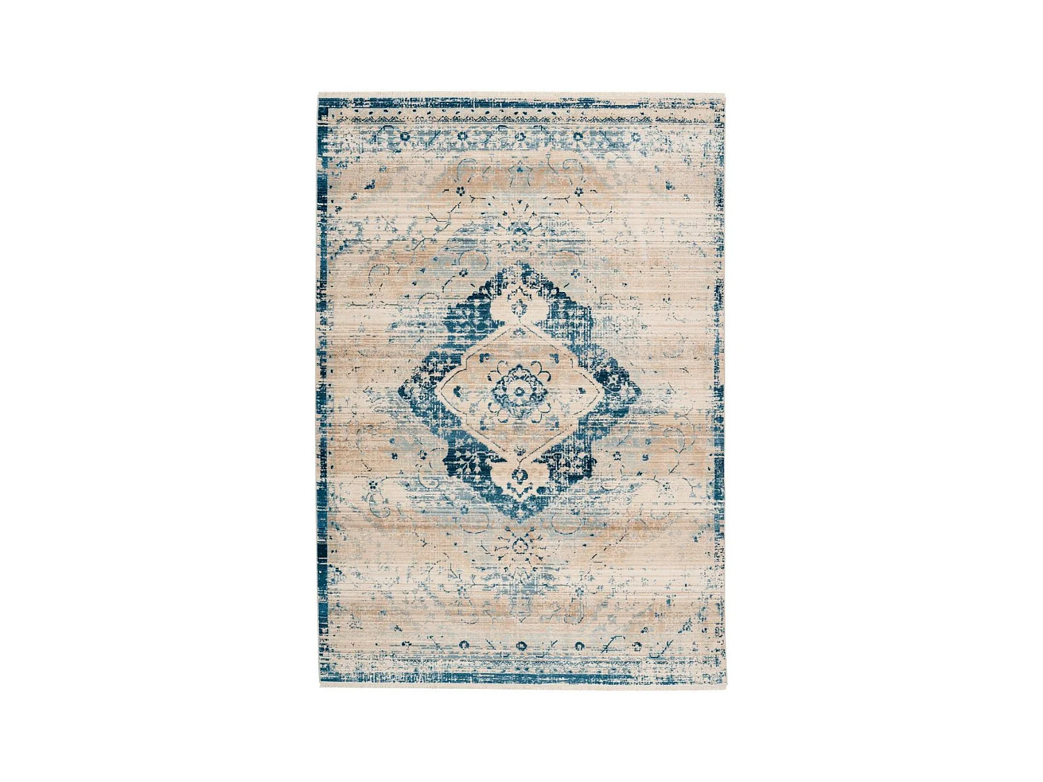 Tapis Vintage à Franges "Baroque V" Crème & Bleu 200 x 290 cm