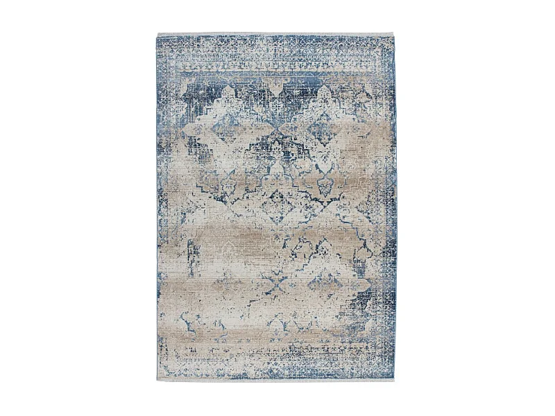 Tapis Imprimé Tissé à la Main "Antigua" Crème & Bleu 200 x 290 cm