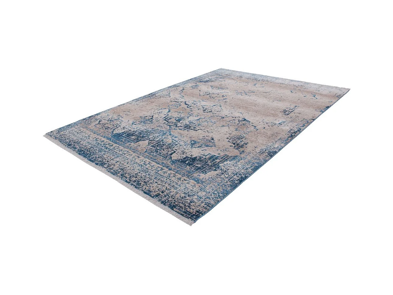 Tapis Imprimé Tissé à la Main "Antigua" Crème & Bleu 200 x 290 cm