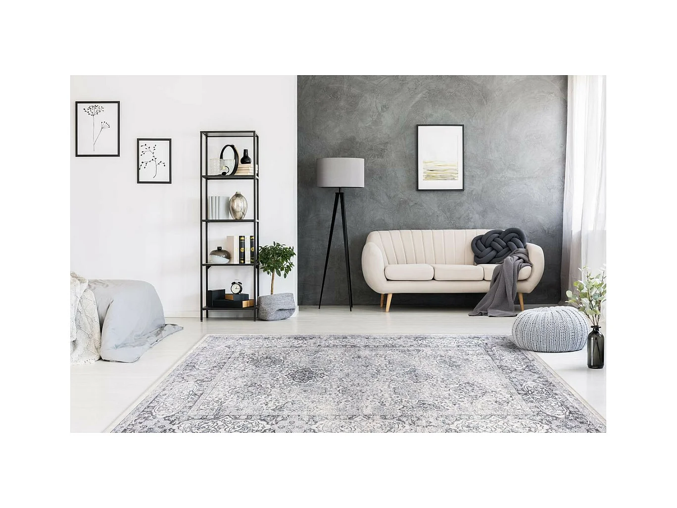 Tapis Vintage à Poils Plats "Rhodin" Gris 160 x 230 cm