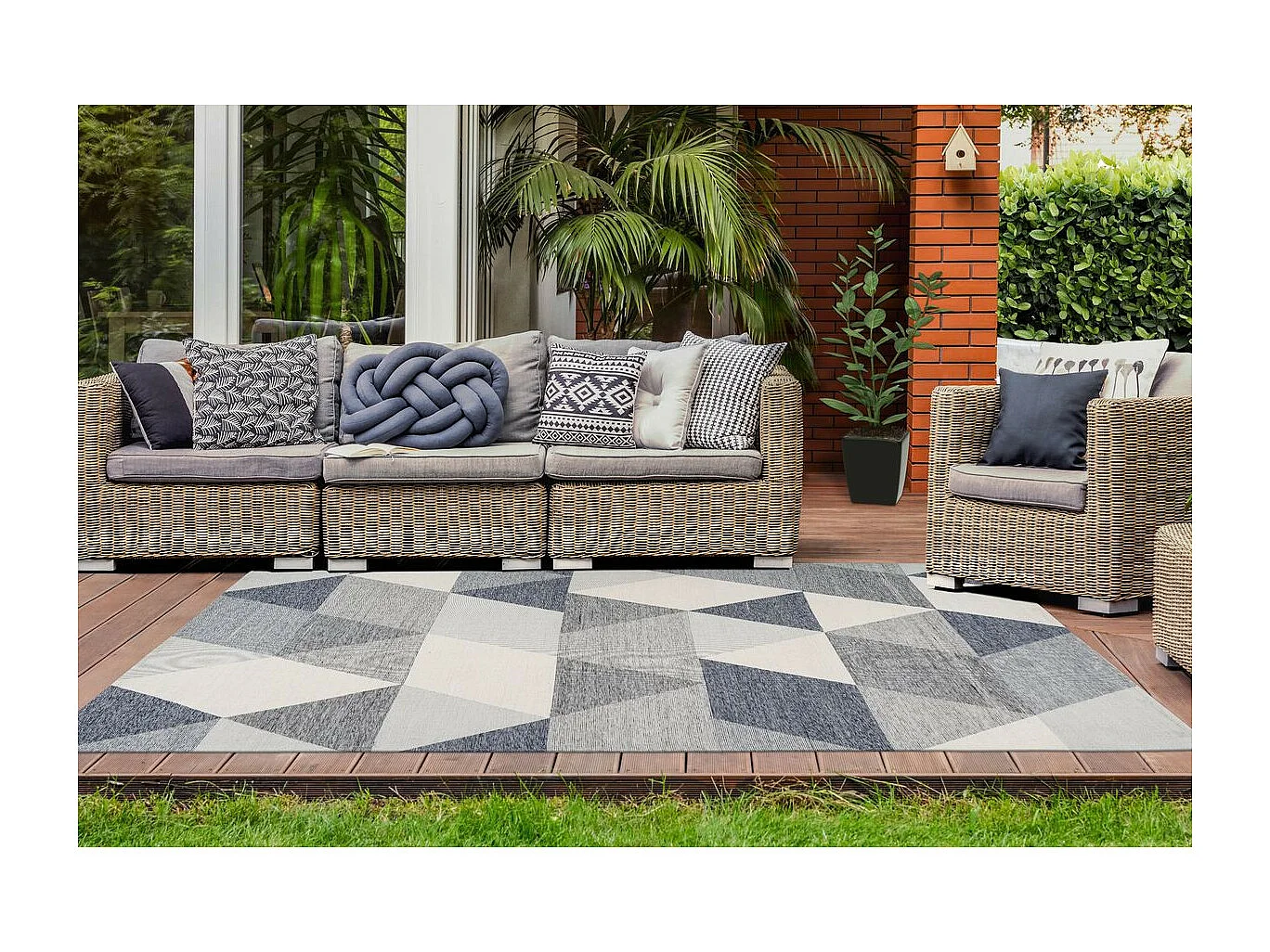 Tapis d'Extérieur Géométrique "Yoga" Gris & Crème 80 x 150 cm