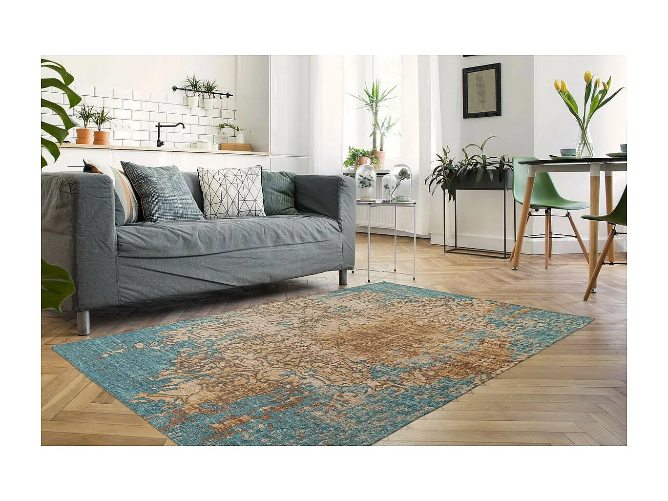 Tapis Tissé Imprimé à Motifs "Primavera" Bleu 80 x 150 cm