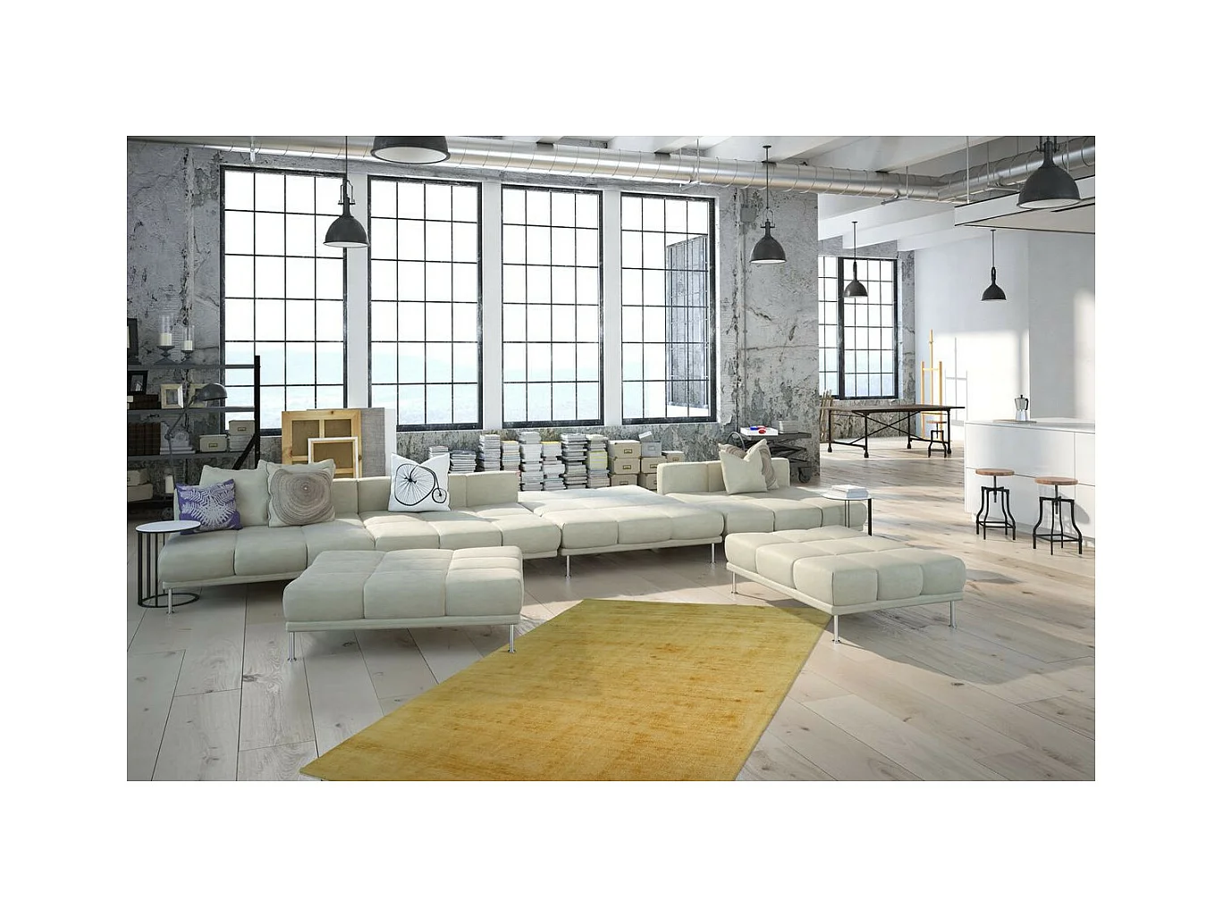 Tapis à Poils Courts Fait Main "Luxury I" Jaune 160 x 230 cm