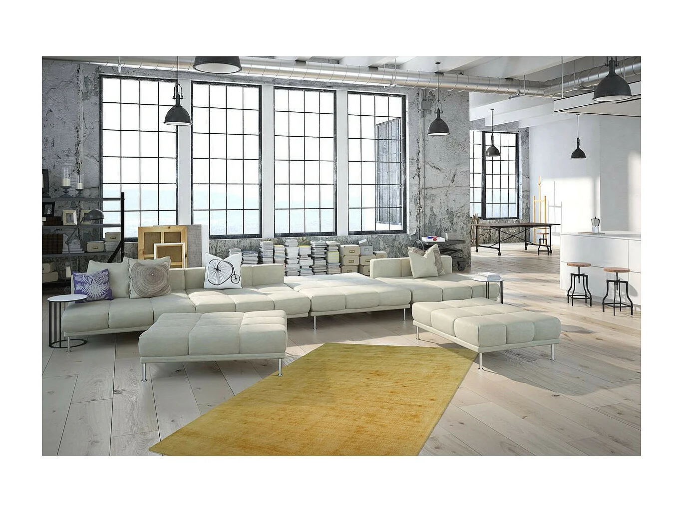 Tapis à Poils Courts Fait Main "Luxury I" Jaune 160 x 230 cm