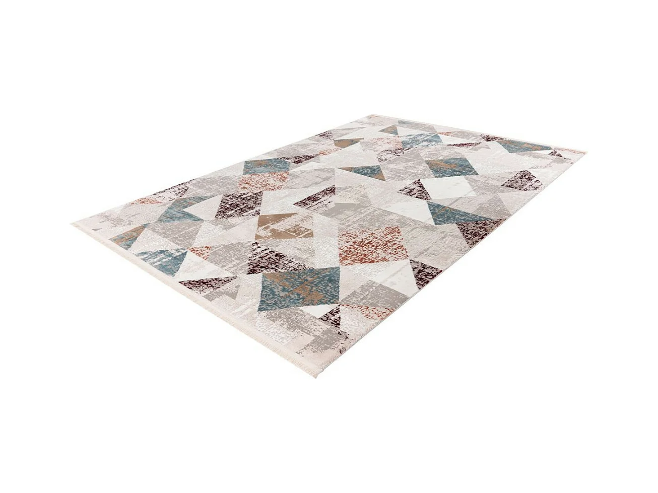 Tapis Géométrique à Franges "Akropolis II" Gris & Rose 200 x 300 cm