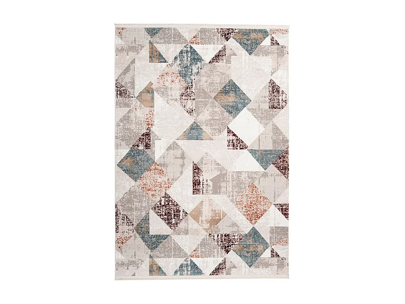 Tapis Géométrique à Franges "Akropolis II" Gris & Rose 200 x 300 cm