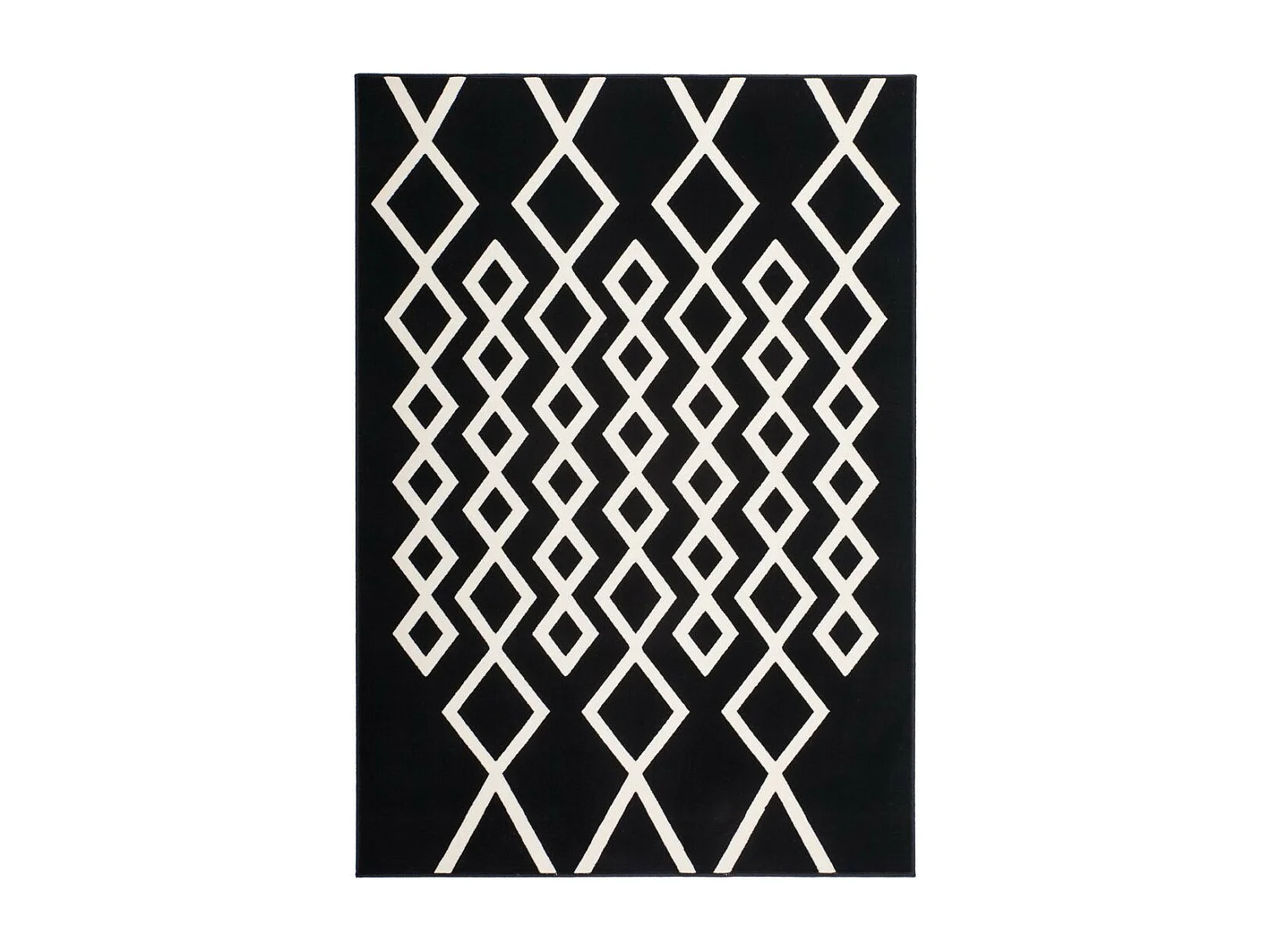 Tapis Géométrique à Poils Courts "Lina" Noir & Ivoire 160 x 230 cm