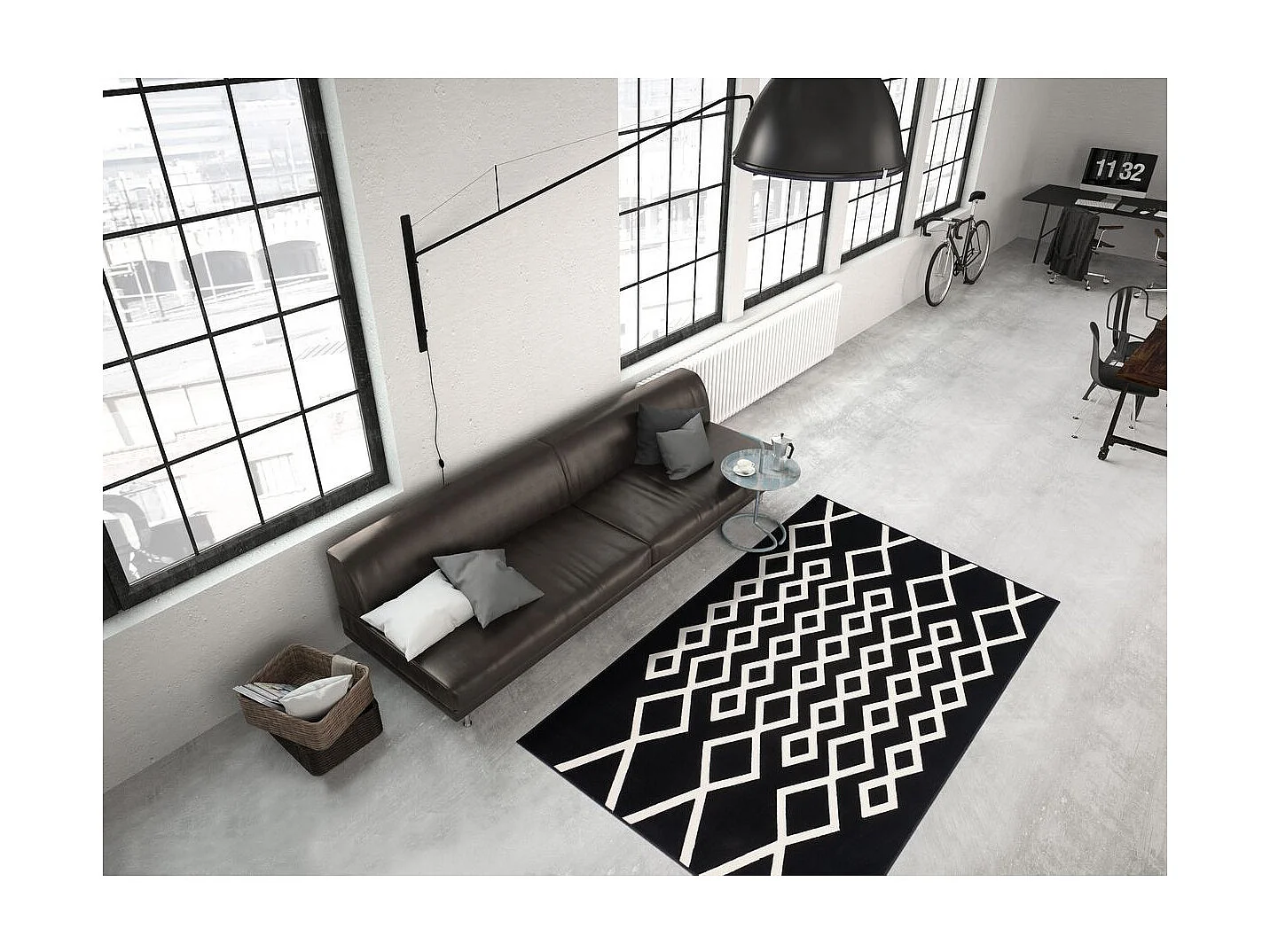 Tapis Géométrique à Poils Courts "Lina" Noir & Ivoire 160 x 230 cm