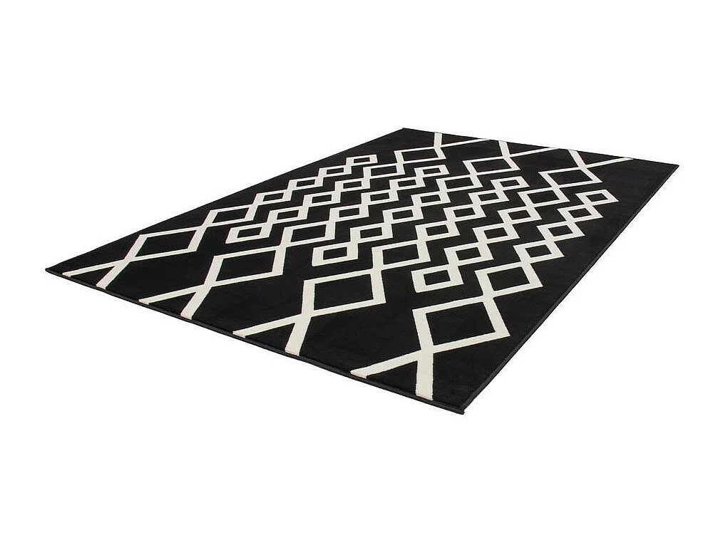 Tapis Géométrique à Poils Courts "Lina" Noir & Ivoire 160 x 230 cm