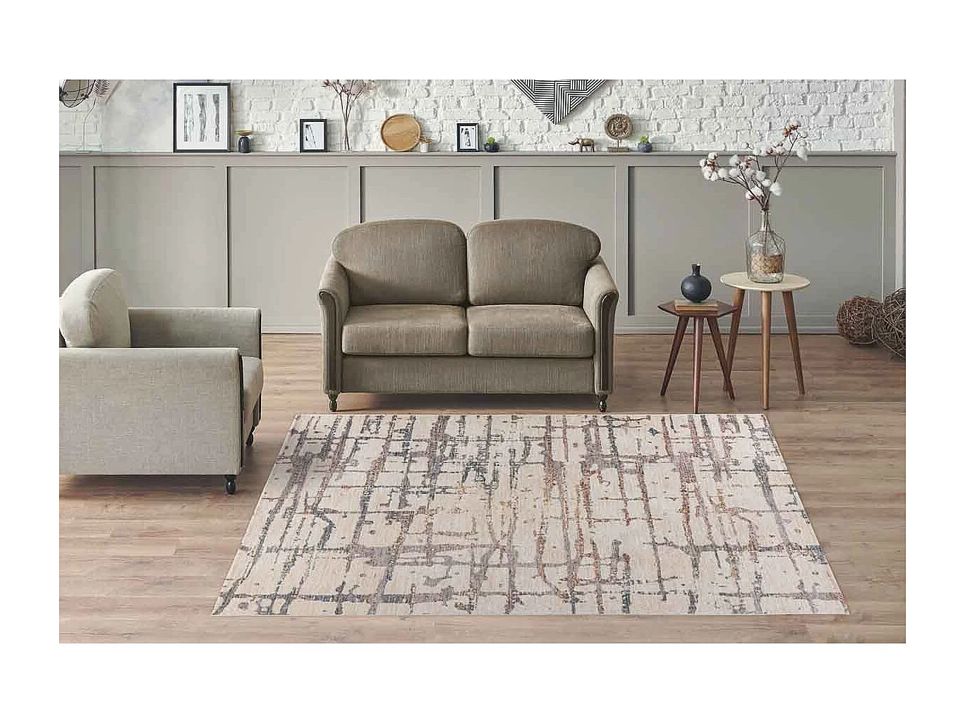 Tapis Tissé Imprimé Abstrait "Jaka" Crème 80 x 150 cm