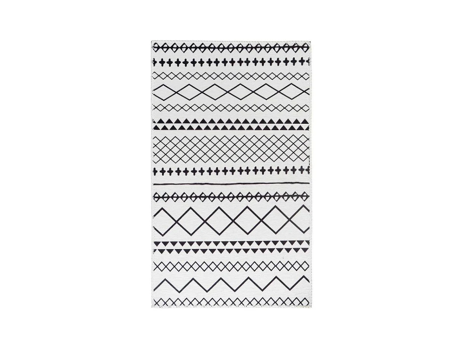 Tapis Tissé Imprimé à Poils Plats "Maya IV" Blanc & Noir 120 x 180 cm