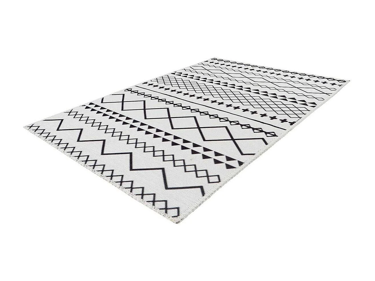 Tapis Tissé Imprimé à Poils Plats "Maya IV" Blanc & Noir 120 x 180 cm