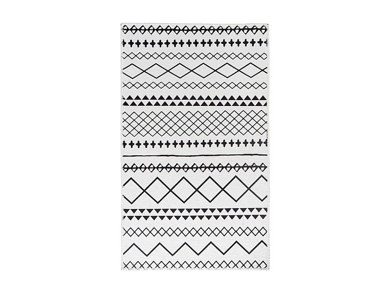 Tapis Tissé Imprimé à Poils Plats "Maya IV" Blanc & Noir 120 x 180 cm