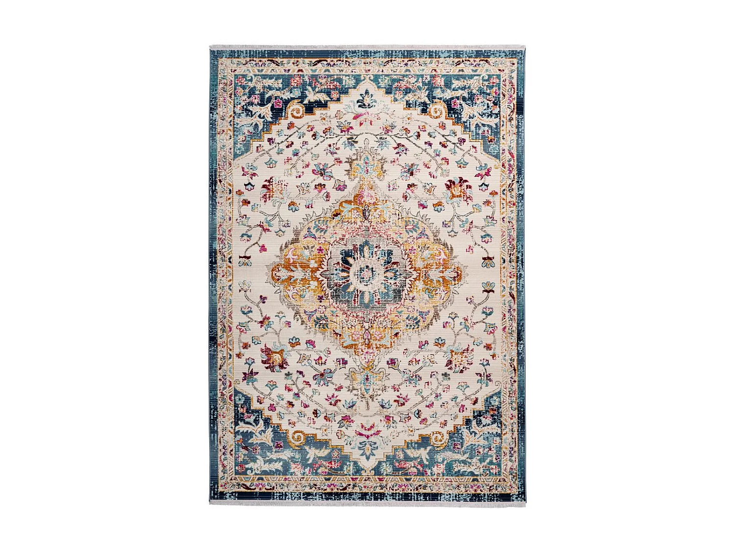 Tapis Oriental Effet Usé "Anouk" Blanc & Bleu 200 x 290 cm