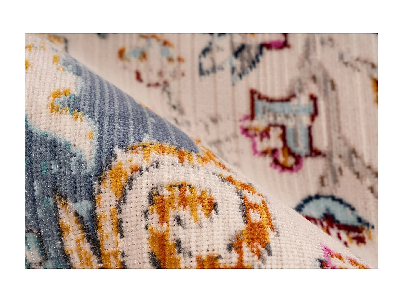 Tapis Oriental Effet Usé "Anouk" Blanc & Bleu 200 x 290 cm