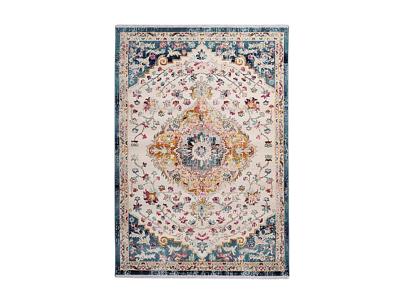 Tapis Oriental Effet Usé "Anouk" Blanc & Bleu 200 x 290 cm
