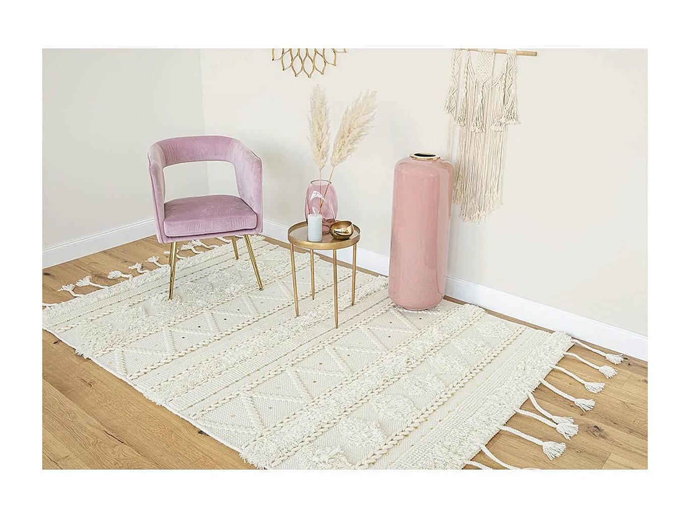 Tapis Bohème Fait à la Main "Bohist III" Crème 120 x 180 cm