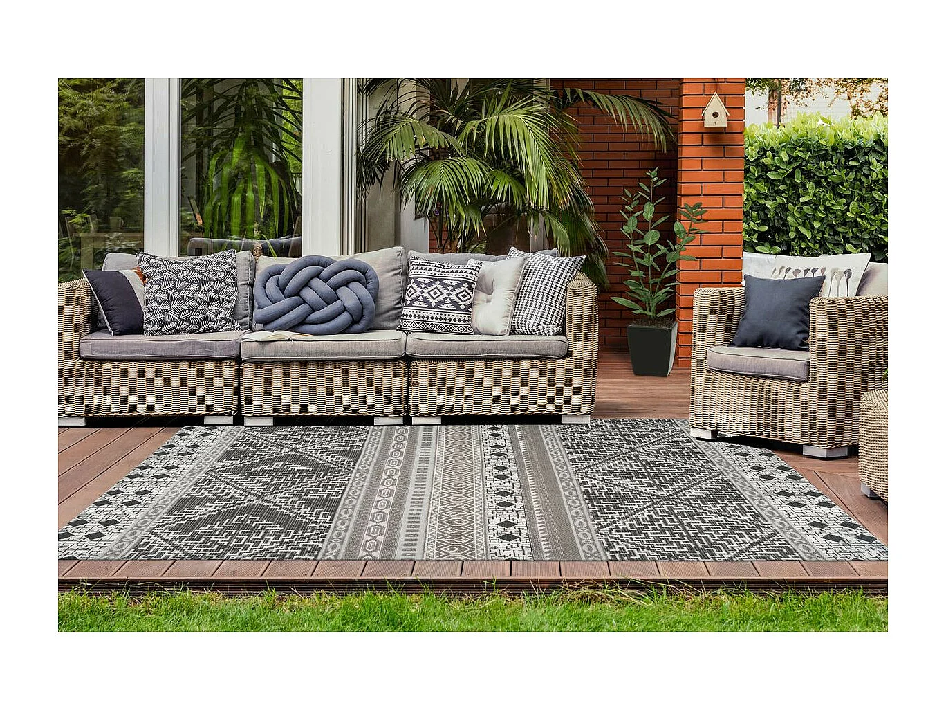 Tapis d'Extérieur Ethnique "Yoga" Taupe & Crème 120 x 170 cm