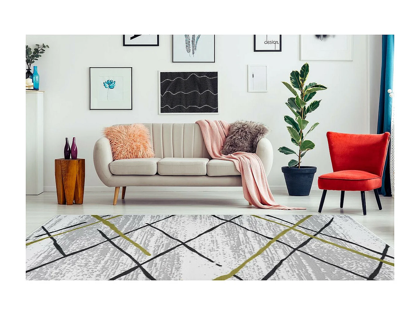 Tapis Rayures à Poils Courts "Vancouver I" Vert 120 x 170 cm