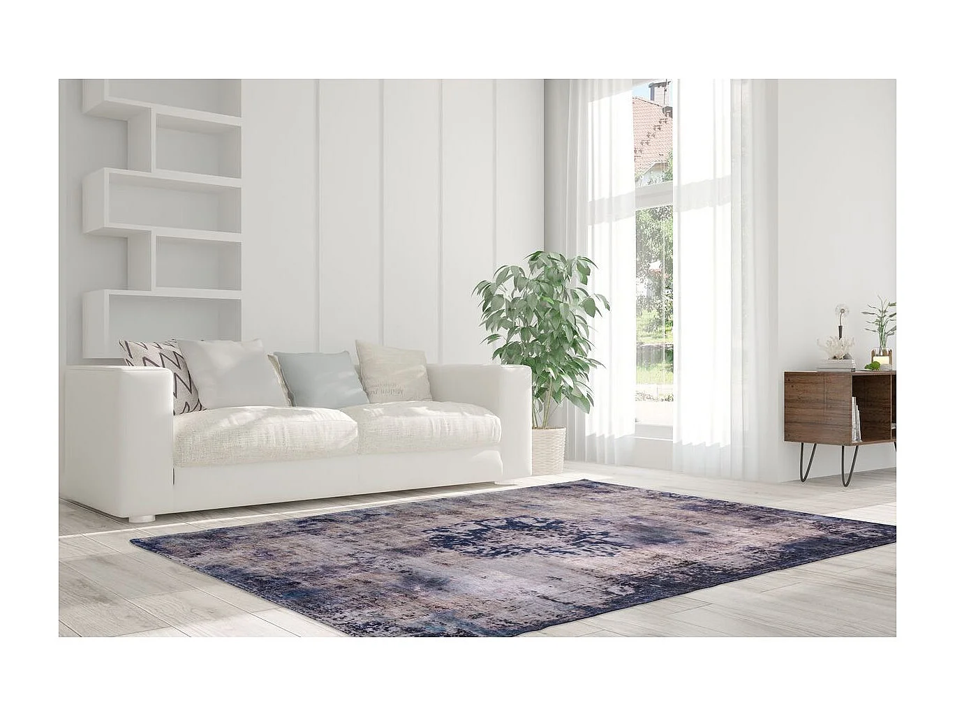 Tapis Rétro à Poils Courts "Vintage" Bleu 140 x 200 cm