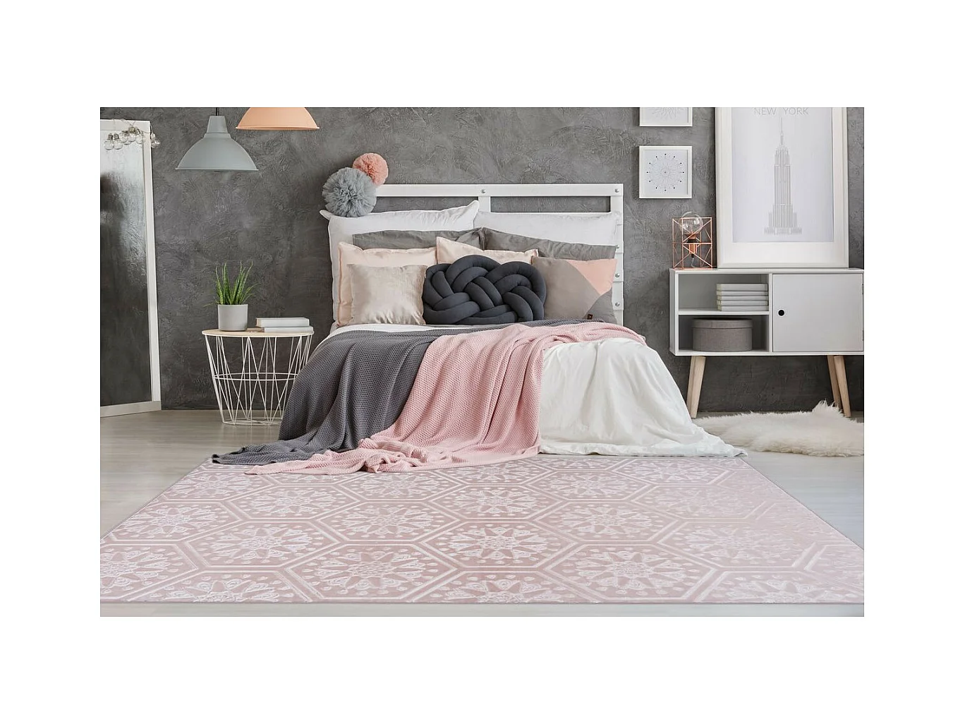 Tapis Moderne Fait Main "Monroe II" Rose 80 x 300 cm