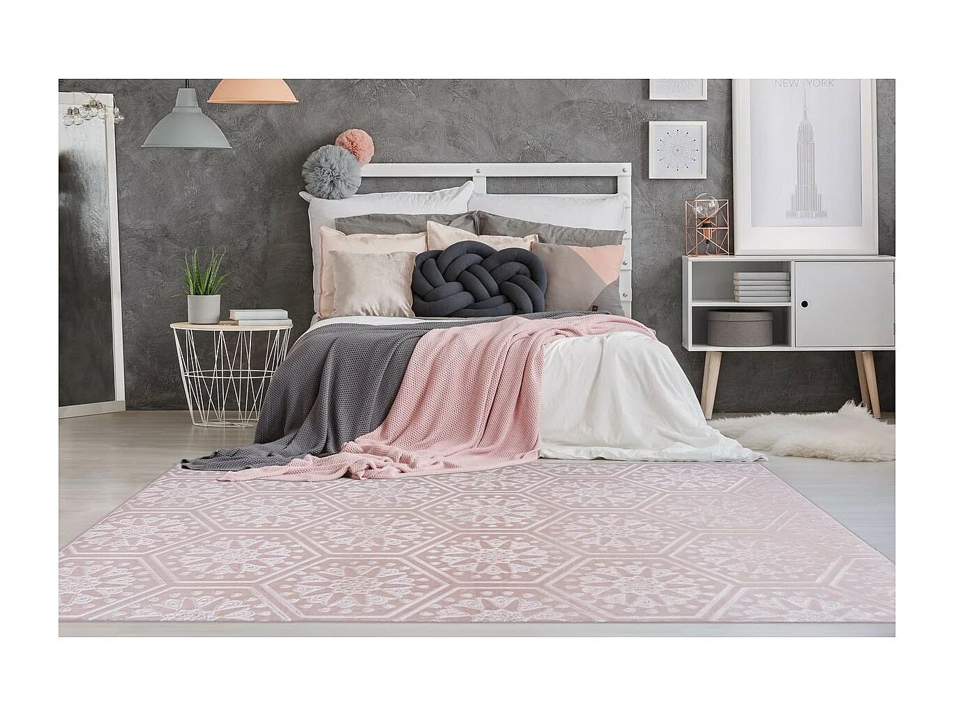 Tapis Moderne Fait Main "Monroe II" Rose 80 x 300 cm