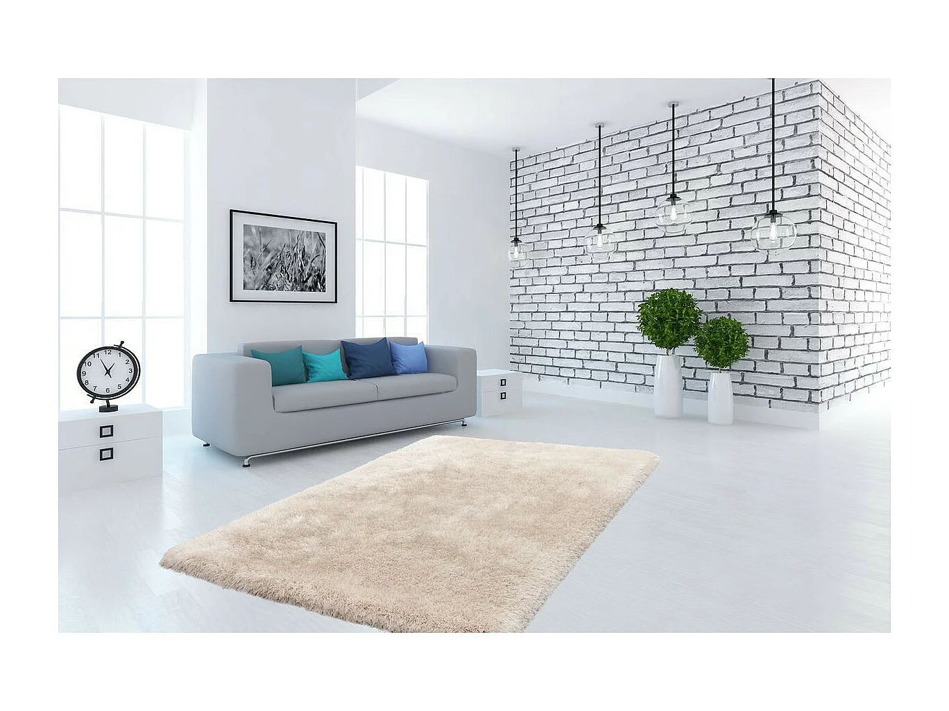 Tapis Shaggy Fait Main "Cosy" Ivoire 80 x 150 cm