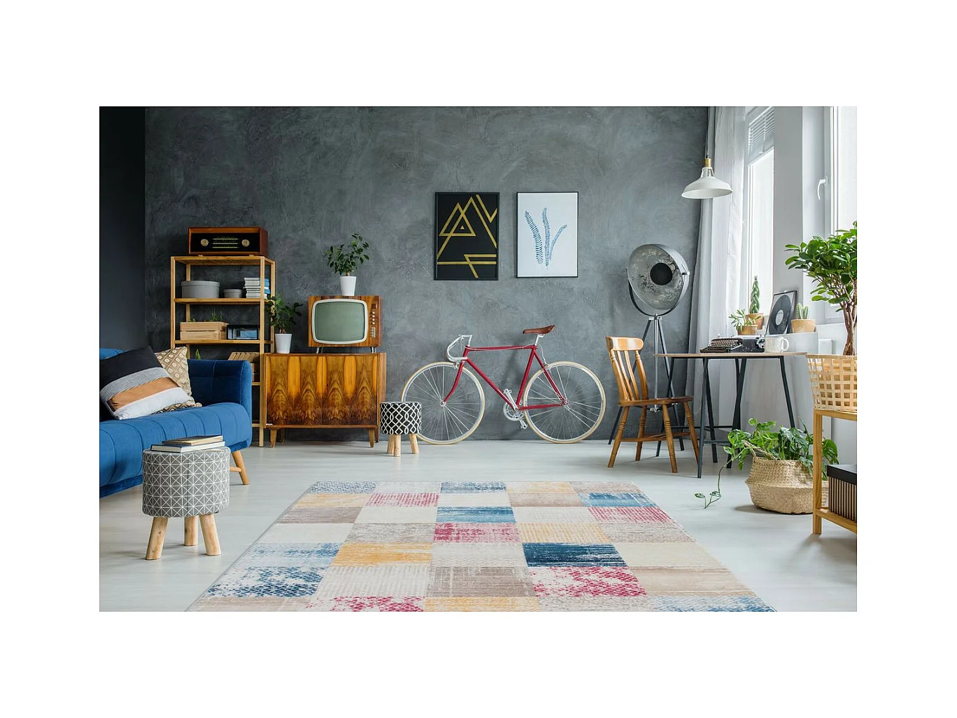 Tapis Tissé Imprimé Rétro "Antigua" Multicolore 120 x 170 cm