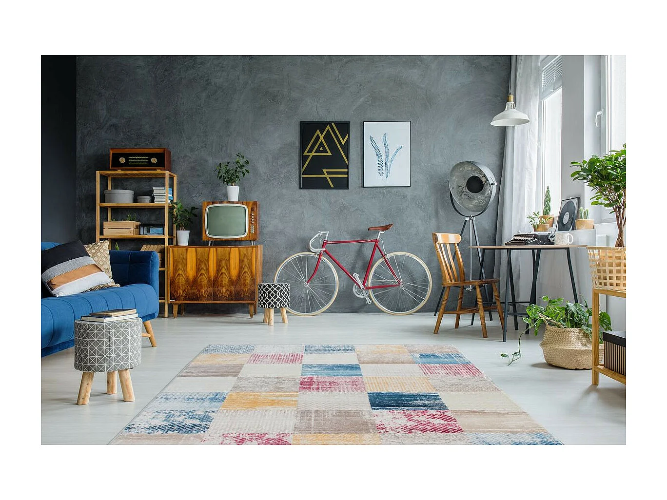 Tapis Tissé Imprimé Rétro "Antigua" Multicolore 120 x 170 cm