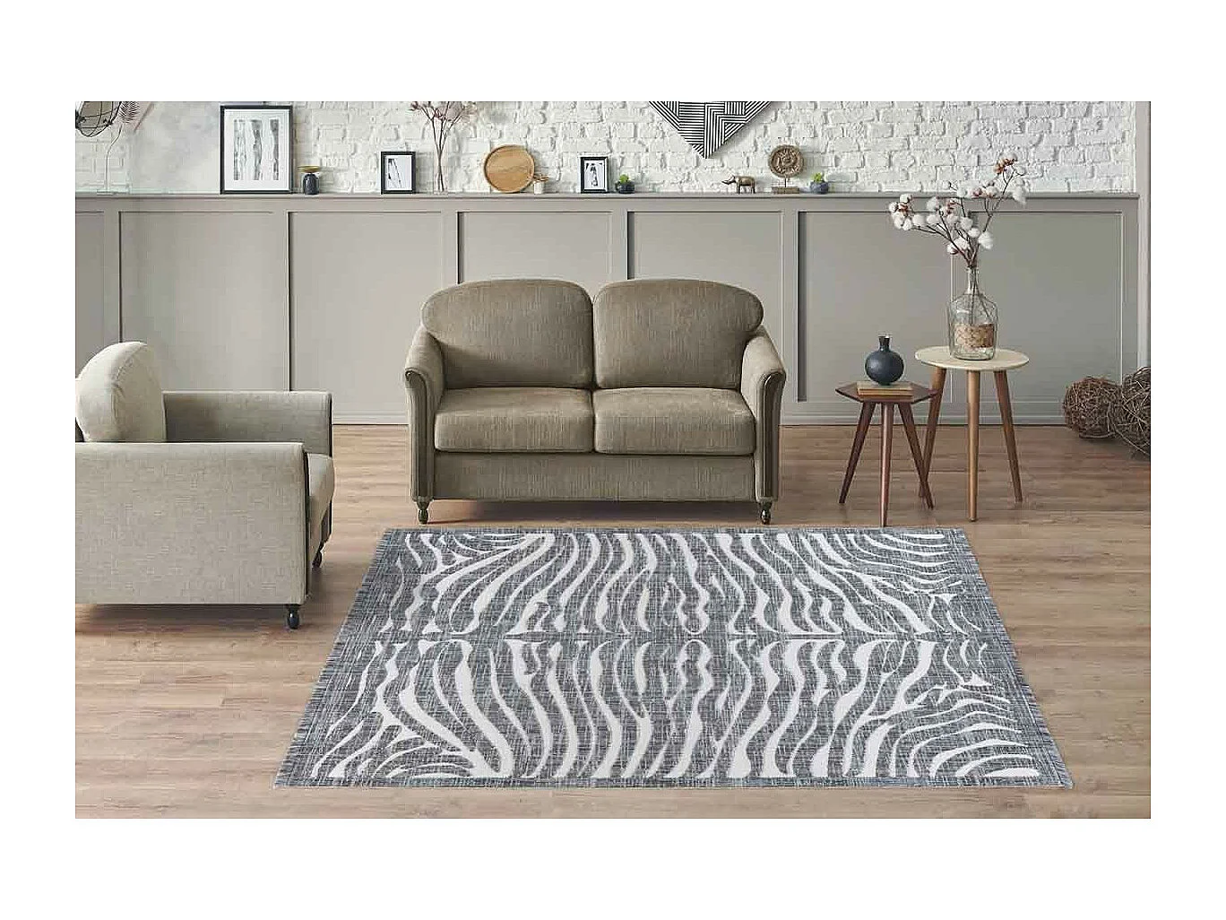 Tapis Tissé Ethnique à Poils Courts "Sarai II" Gris 80 x 150 cm